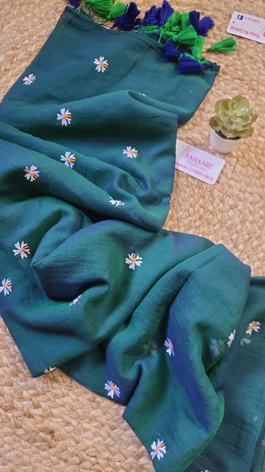 Parijat | Teal Blue Mul Mul Cotton Saree