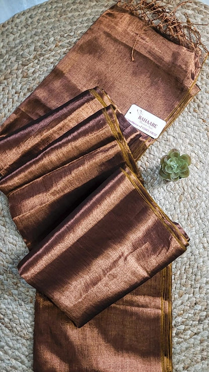 Galaxy | Dark Copper Tissue Saree