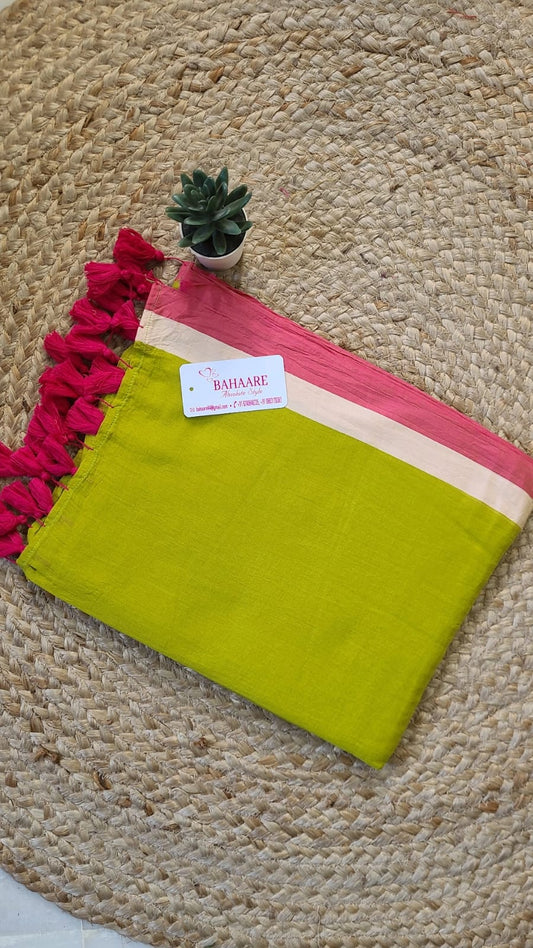 Mohini | Light Olive Mul Mul Cotton Saree