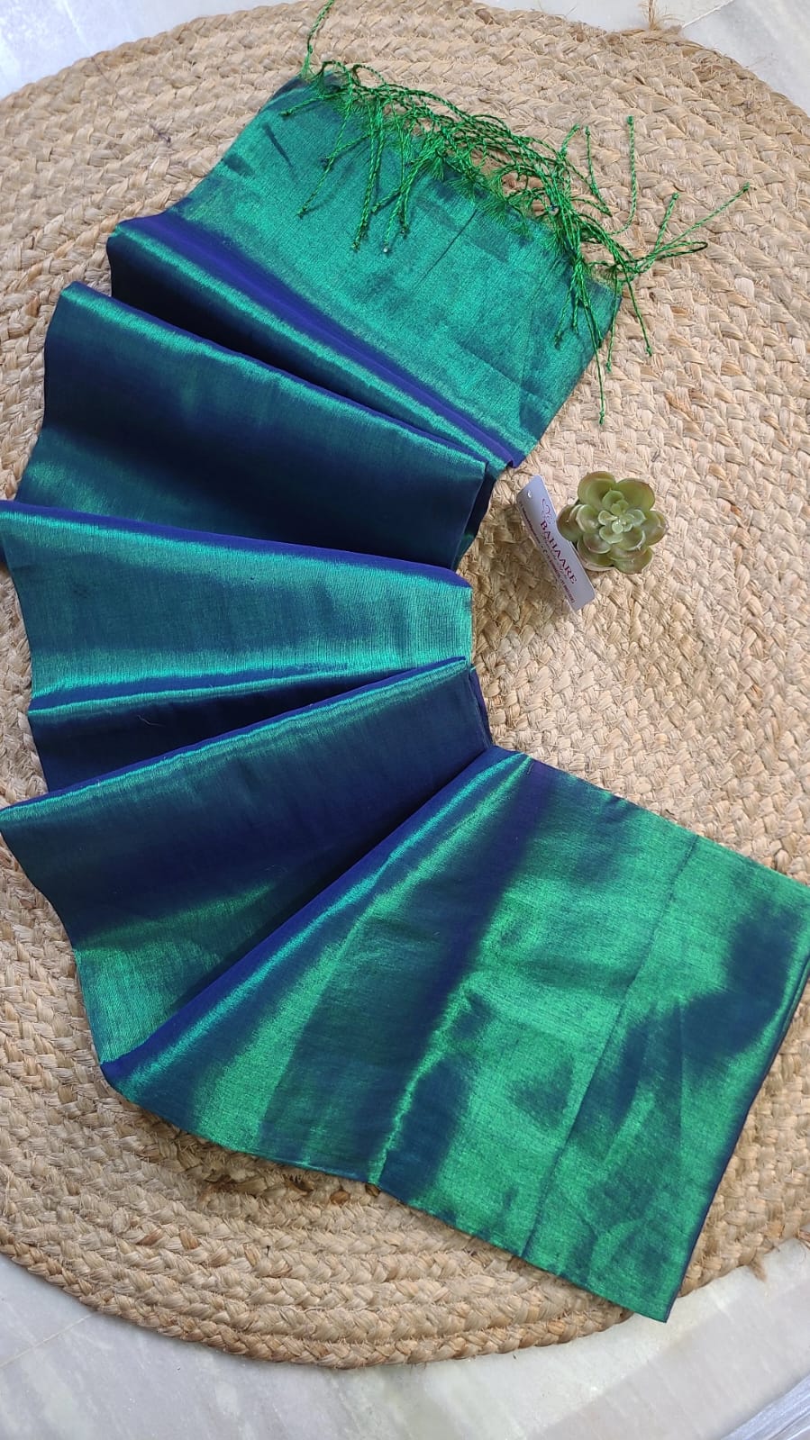 Galaxy | Peacock Green Tissue Saree