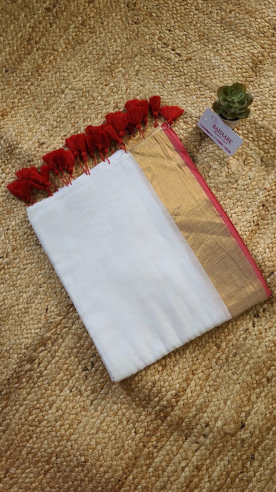 Mohini | White Mul Mul Cotton Saree with Golden Tissue Border