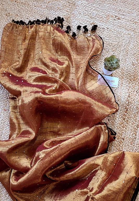 Megha | Dark Copper Tissue Saree