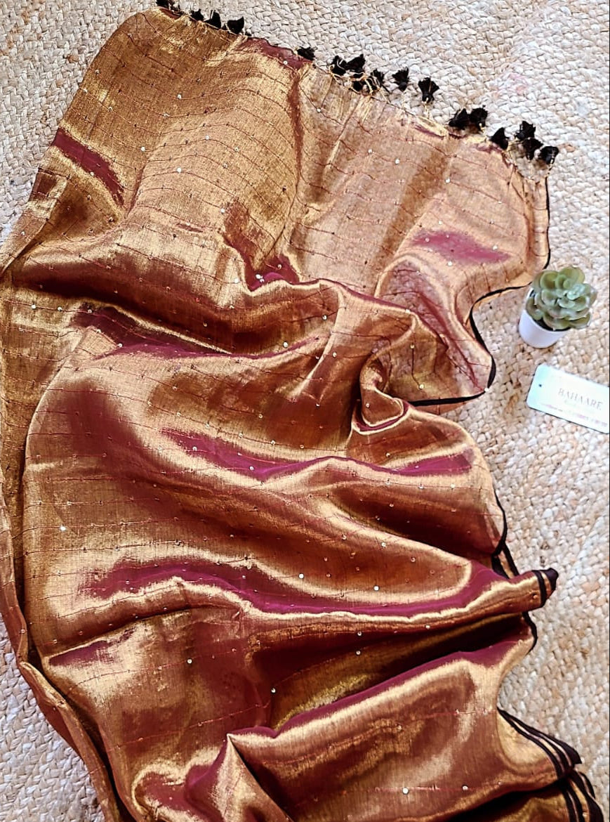 Megha | Dark Copper Tissue Saree