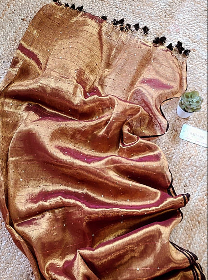 Megha | Dark Copper Tissue Saree