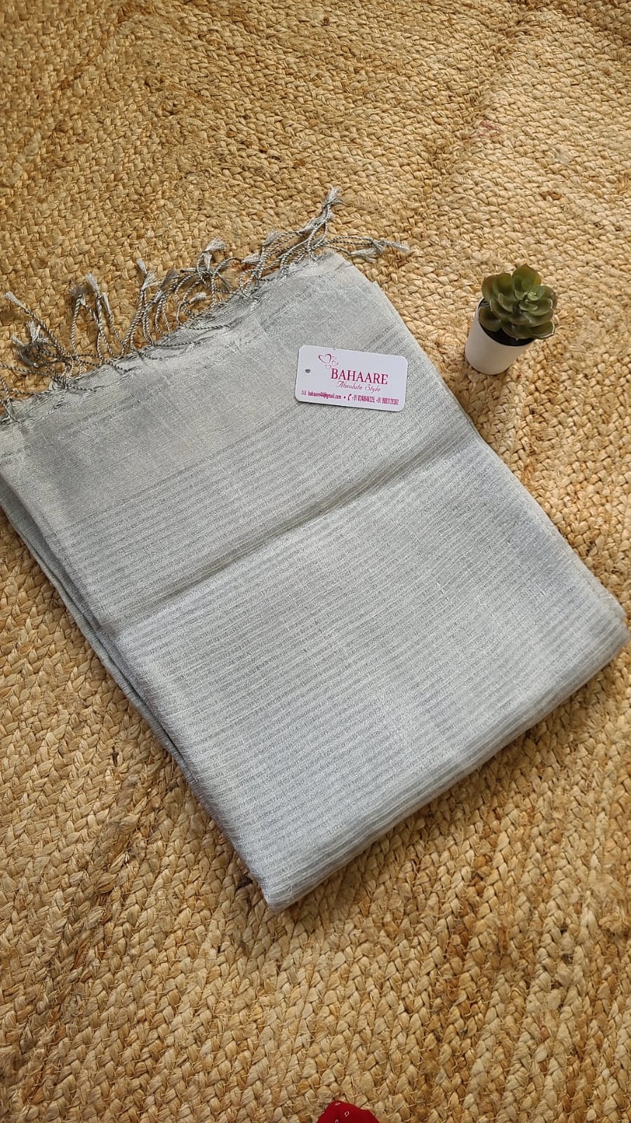 Springtime Serenity | Silver Tissue Linen Saree