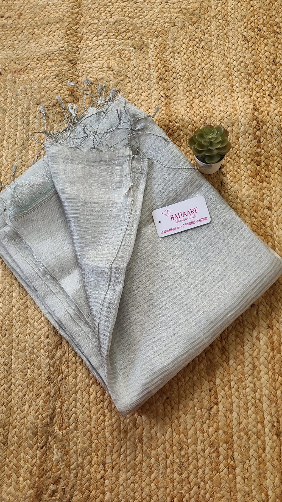 Springtime Serenity | Silver Tissue Linen Saree