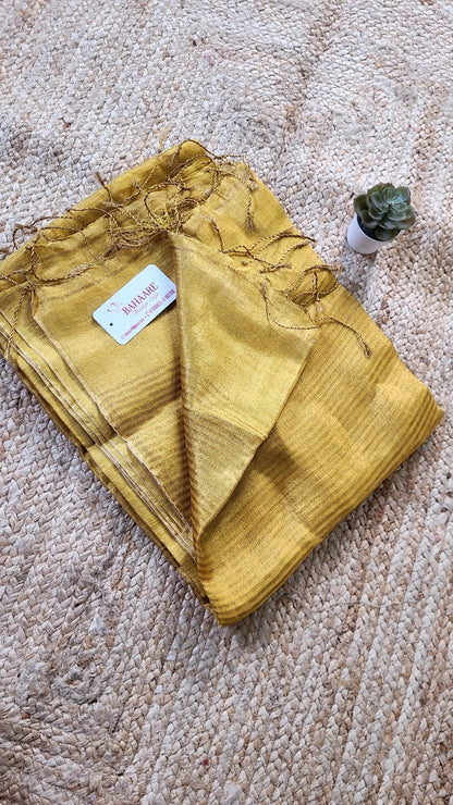 Springtime Serenity | Gold Tissue Linen Saree