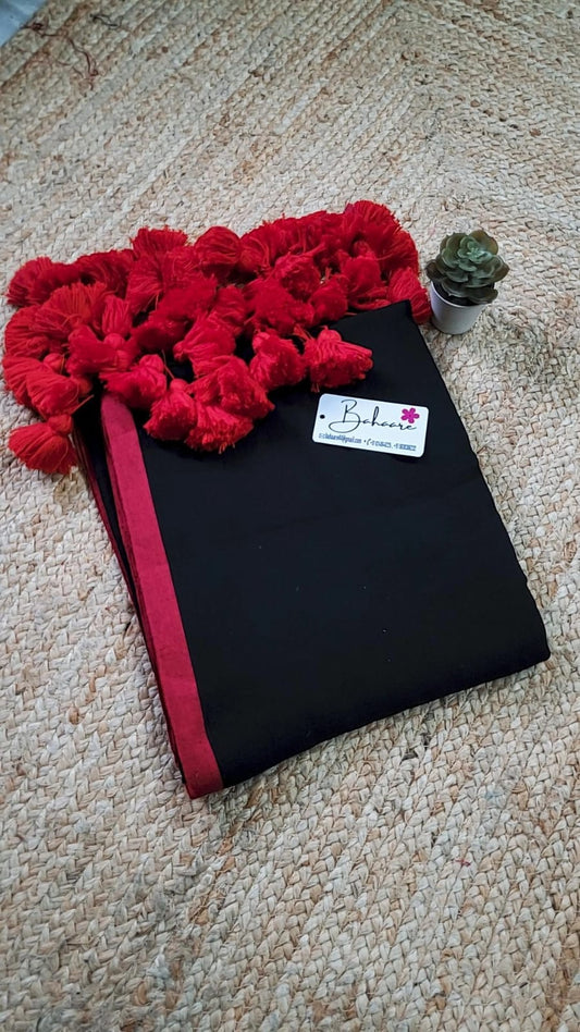 Mohini | Black Mul Mul Cotton Saree with Red Border