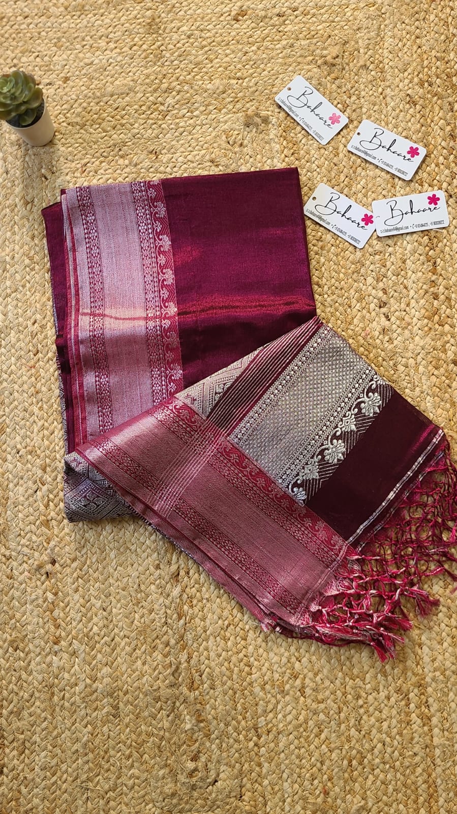 Afreen | Magenta and Silver Kanjivaram Tissue Silk Saree