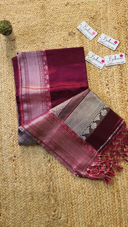 Afreen | Magenta and Silver Kanjivaram Tissue Silk Saree