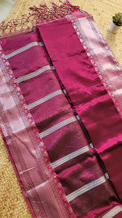 Afreen | Magenta and Silver Kanjivaram Tissue Silk Saree