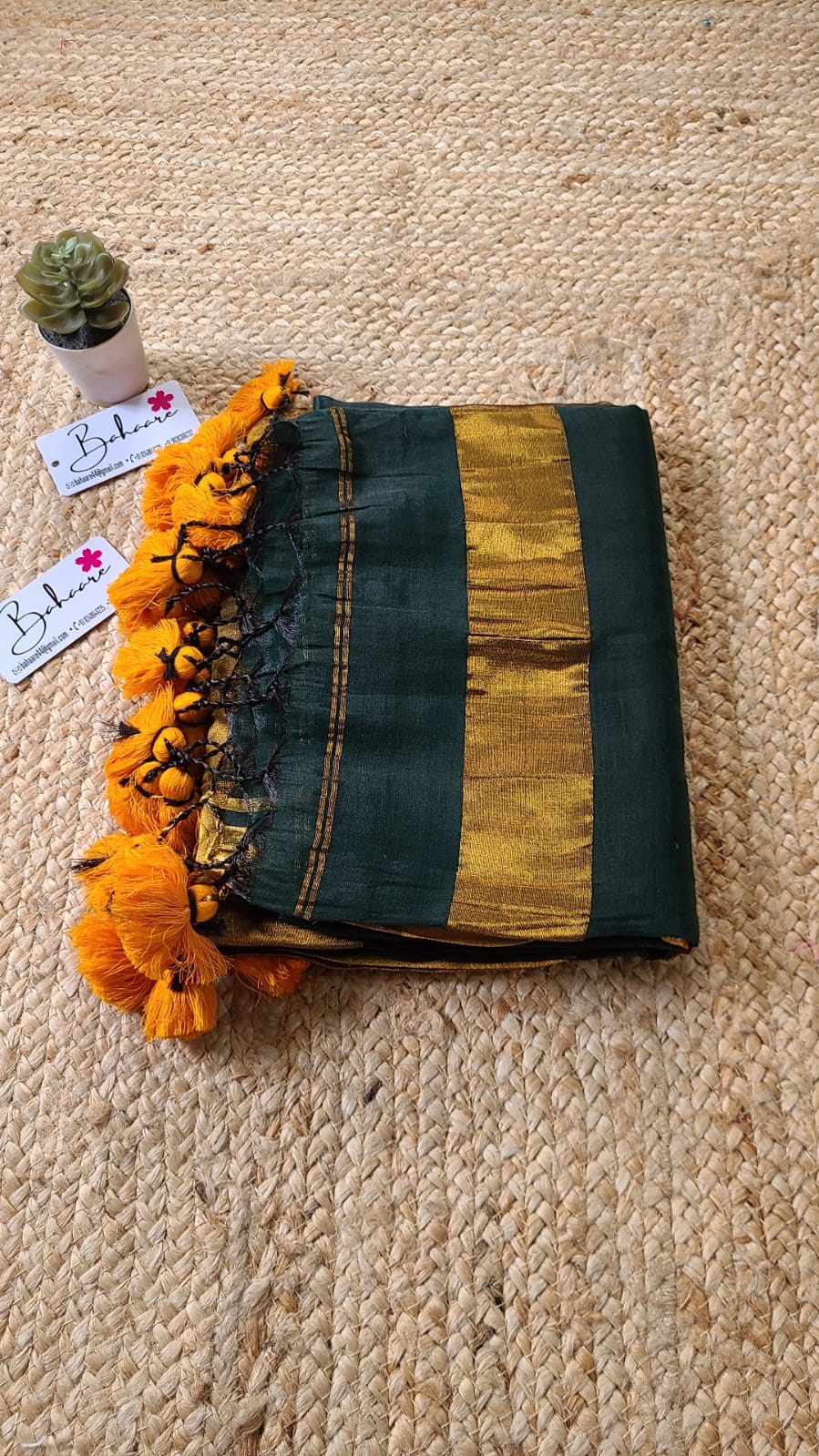 Galaxy | Forest Green and Gold Tissue Saree