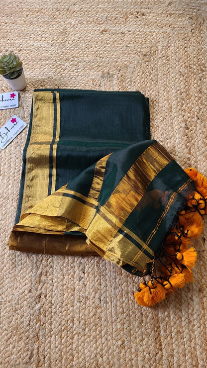 Galaxy | Forest Green and Gold Tissue Saree