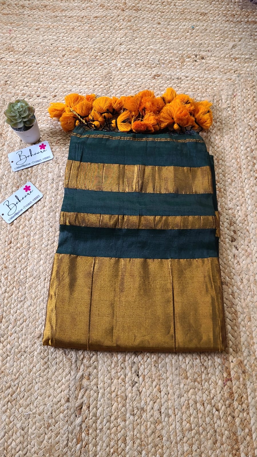 Galaxy | Forest Green and Gold Tissue Saree