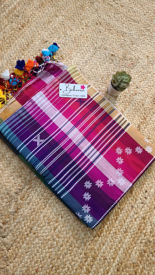 Cotton Galleria | Multicoloured Premium Bengal Cotton Bhujodi Saree