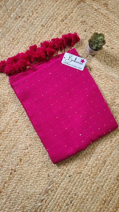 Shimmering Starlight | Bright Pink Sequin Mul Mul Cotton Saree