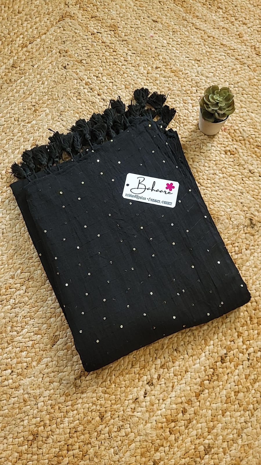 Shimmering Starlight | Black Sequin Mul Mul Cotton Saree