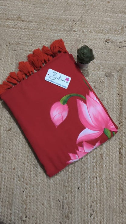 Lotus Luminance | Red Mul Mul Cotton Saree