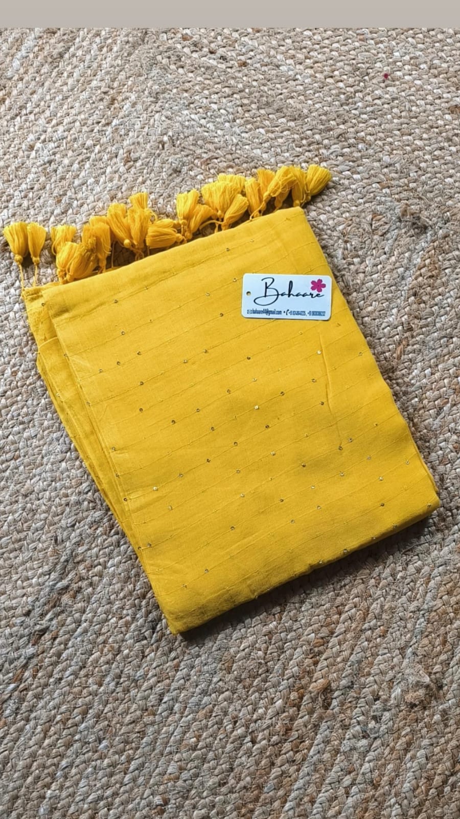 Shimmering Starlight | Yellow Sequin Mul Mul Cotton Saree