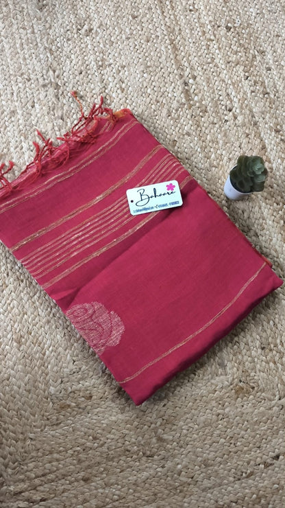 Woodland Whispers | Fuchsia Pink and Orange Linen Saree