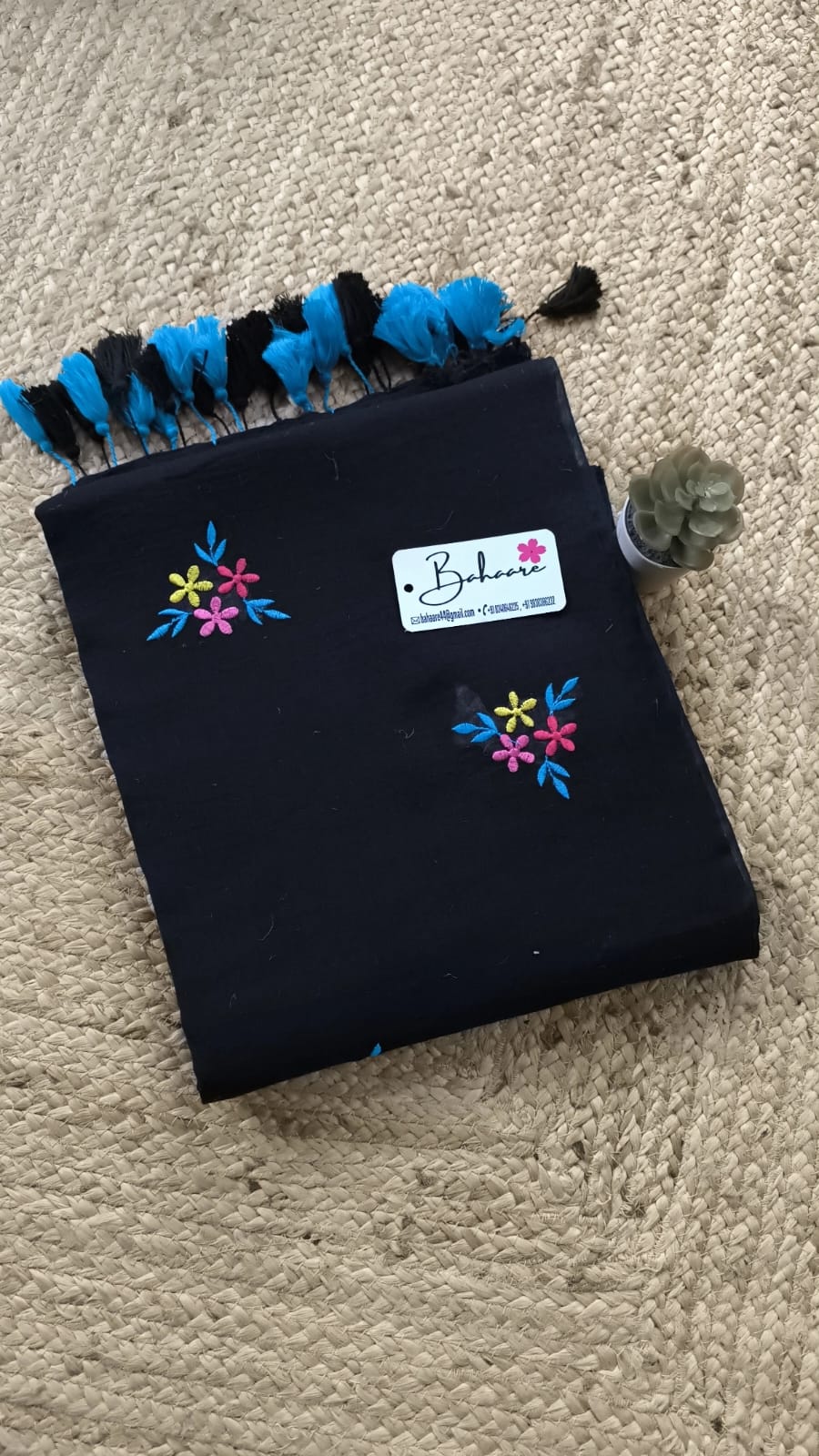 Mohini | Black Mul Mul Cotton Saree with Floral Motif