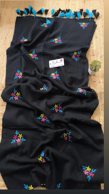 Mohini | Black Mul Mul Cotton Saree with Floral Motif