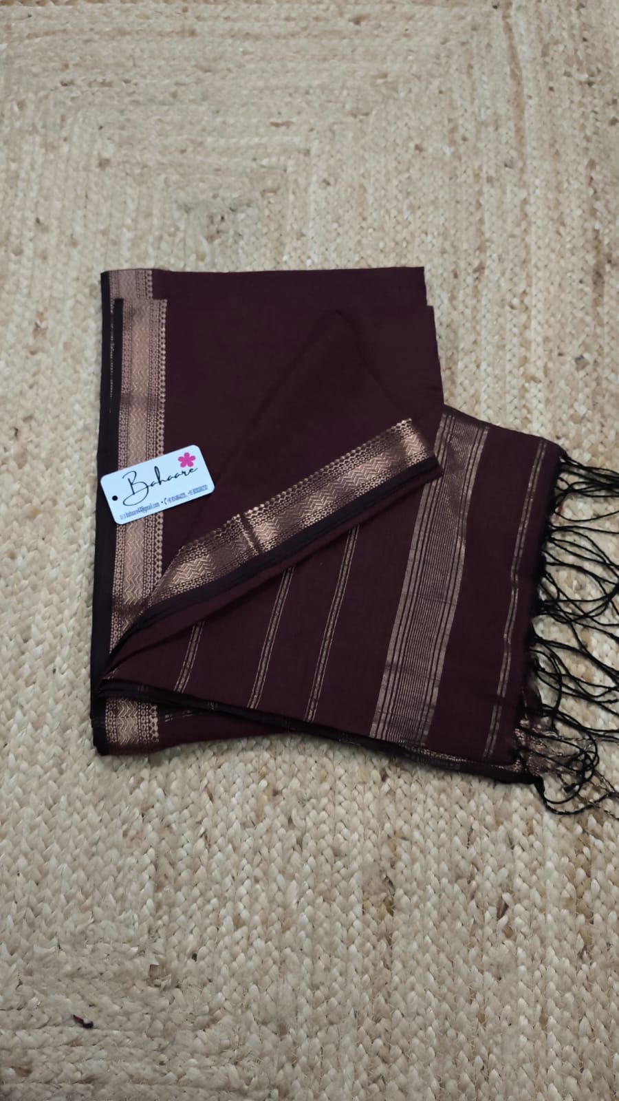 Cotton Galleria | Dark Maroon Premium Cotton Saree with Gold Border