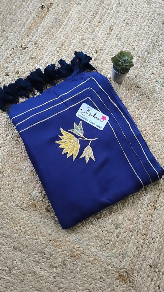 Mohini | Navy Blue Mul Mul Cotton Saree with Gota Patti Embroidery