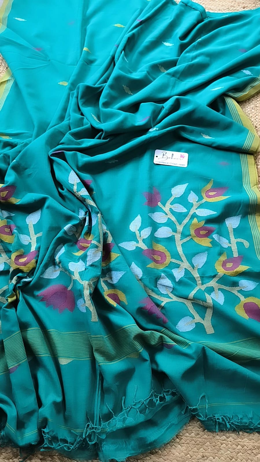 Cotton Galleria | Teal Blue Premium Cotton Saree