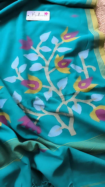 Cotton Galleria | Teal Blue Premium Cotton Saree