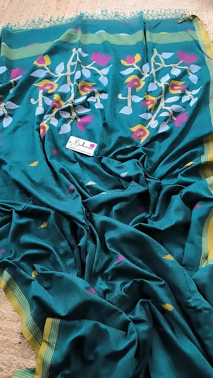 Cotton Galleria | Teal Green Premium Cotton Saree