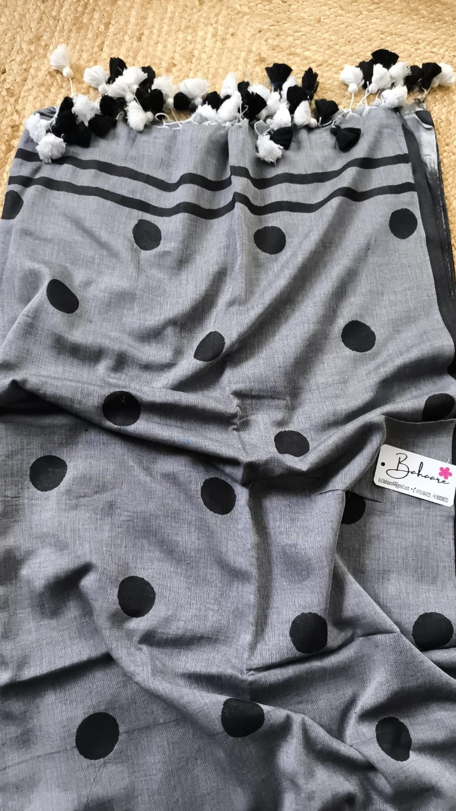 Polka Passion | Ash Grey and Black Mul Mul Cotton Saree