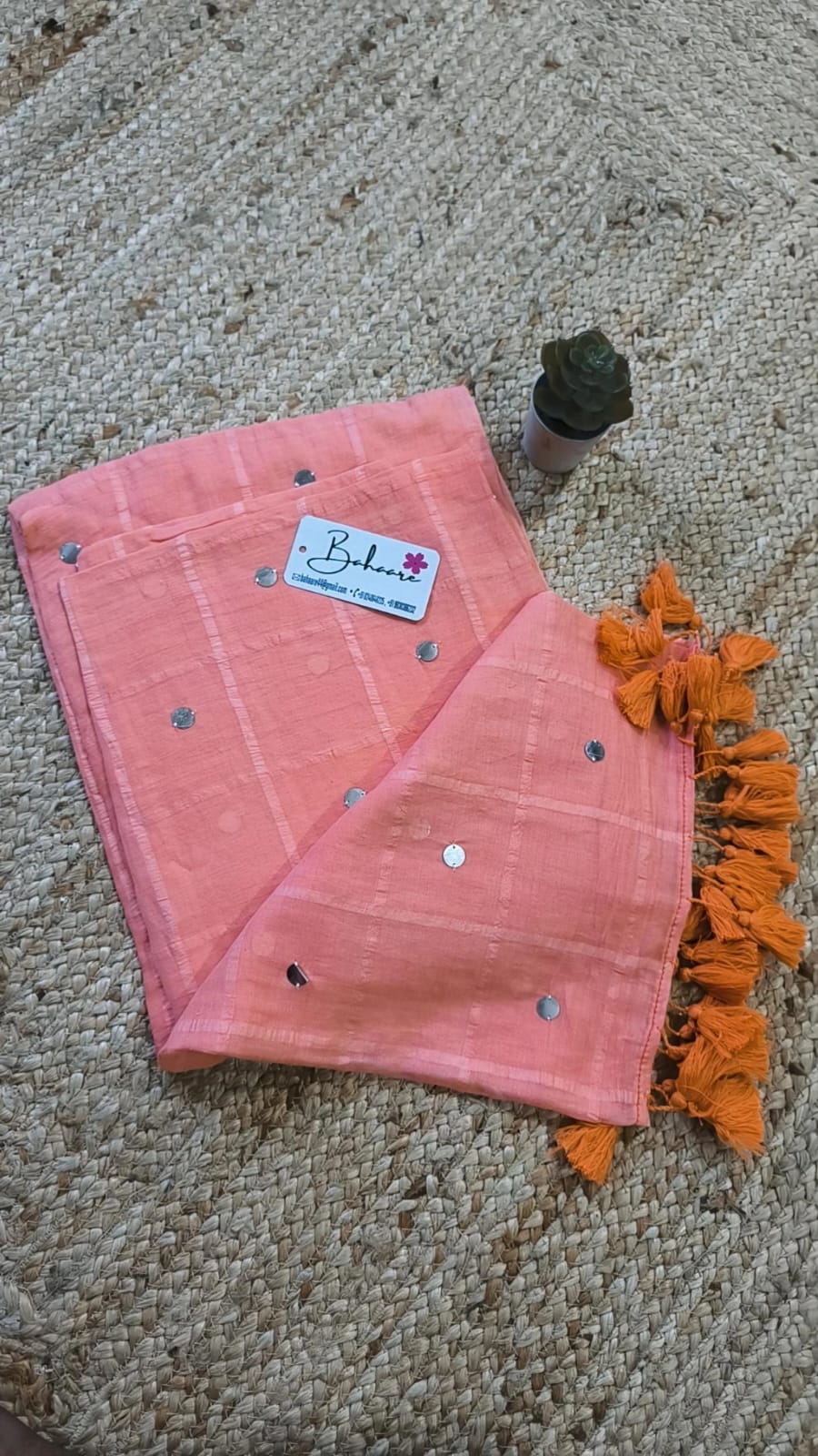 Shimmering Starlight | Blushing Peach Mul Mul Cotton Saree with Box Motif