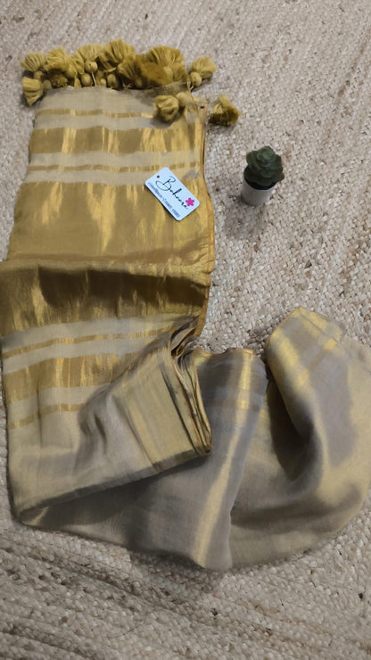 Megha | Golden Beige Grace Tissue Saree