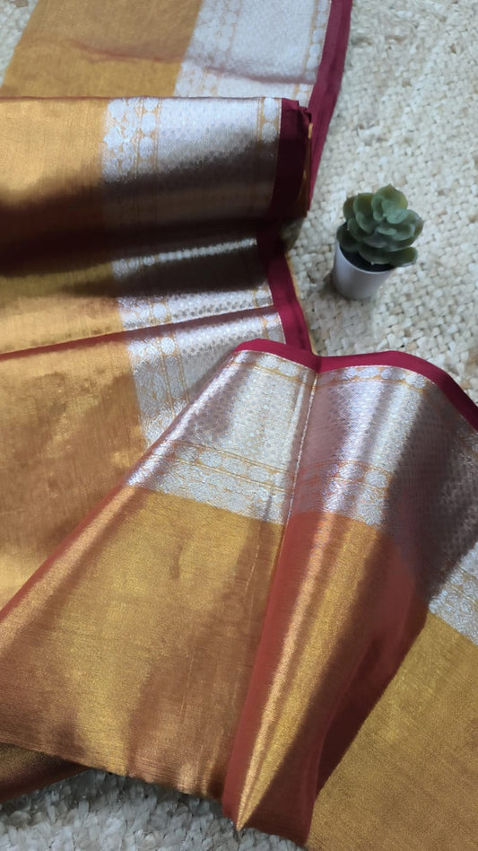 Afreen | Metallic Orange Tissue Saree