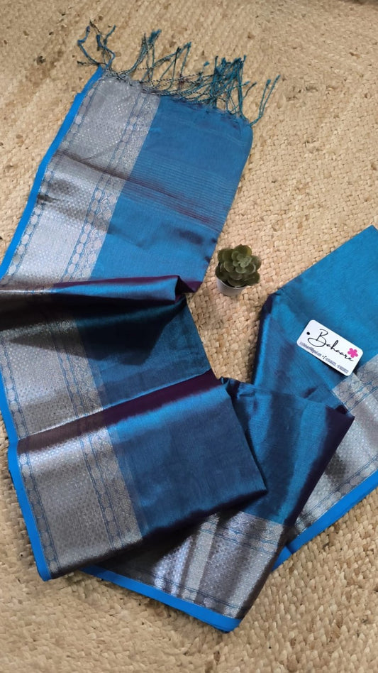 Afreen | Peacock Blue Dual Tone Tissue Saree