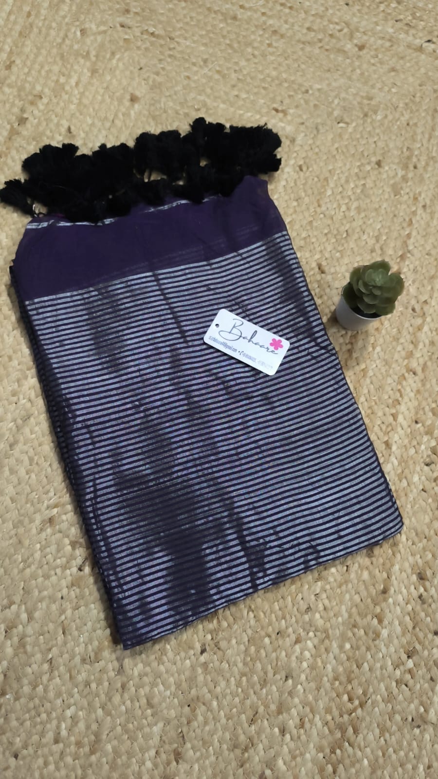 Cotton Galleria | Indigo Purple Premium Cotton Saree with Silver Zari Border
