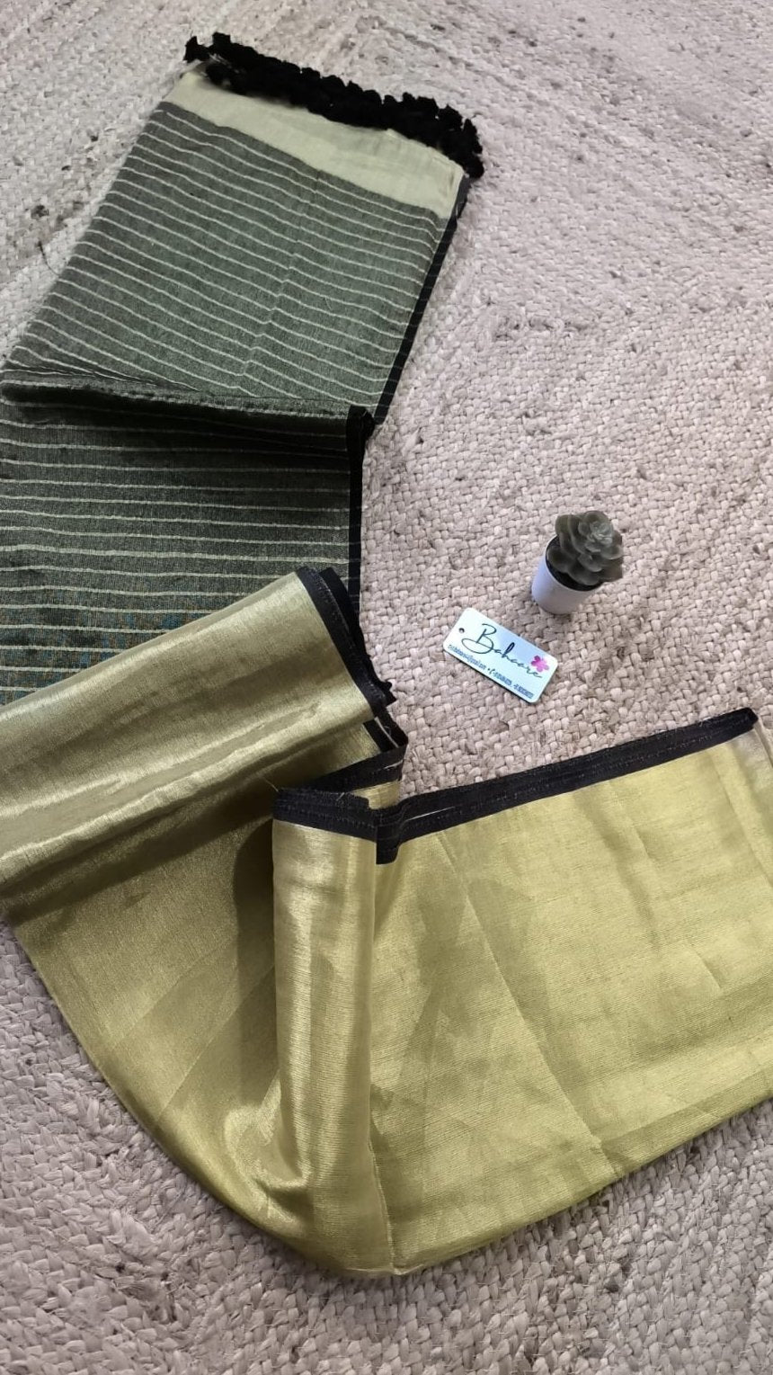 Afreen | Pastel Gold Tissue Saree with Stripe Pallu