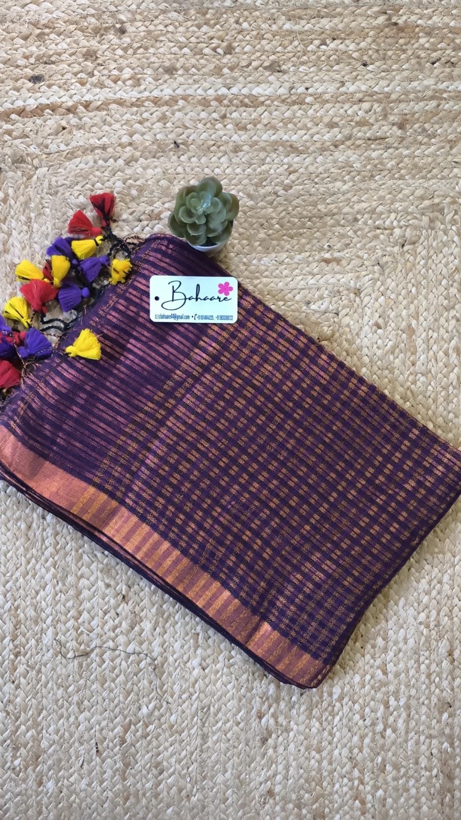 Woodland Whispers | Indigo Purple Linen Saree with Golden Zari Border