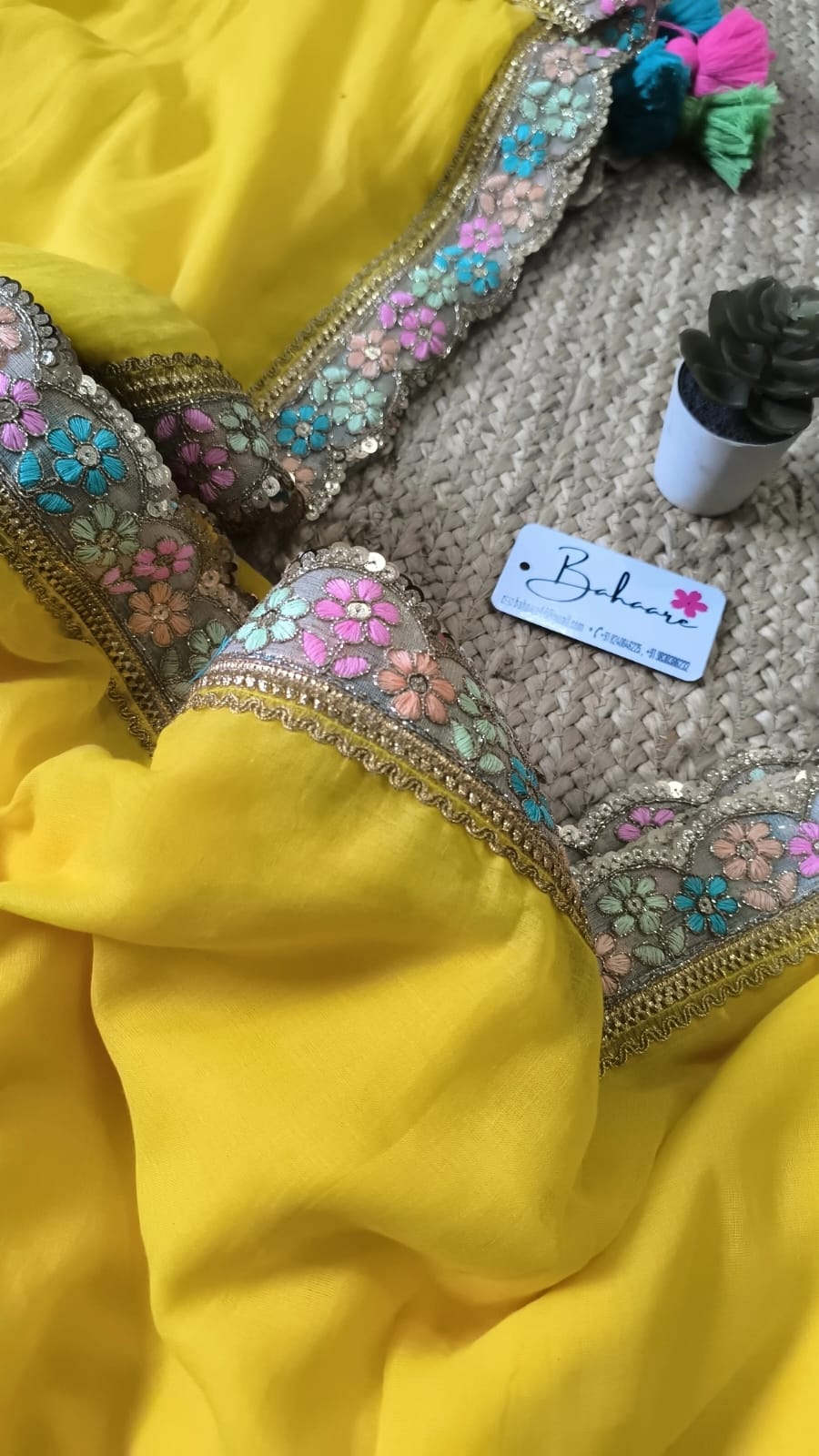 Lace Symphony | Yellow Mul Mul Cotton Saree with Tissue Lace