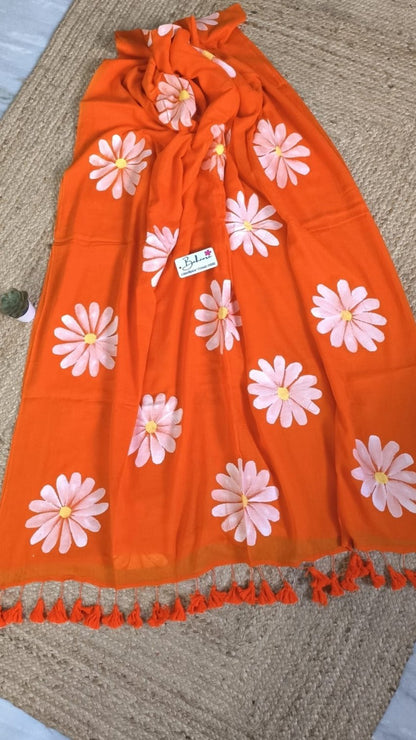 Daisy Dreams | Orange Mul Mul Cotton Saree