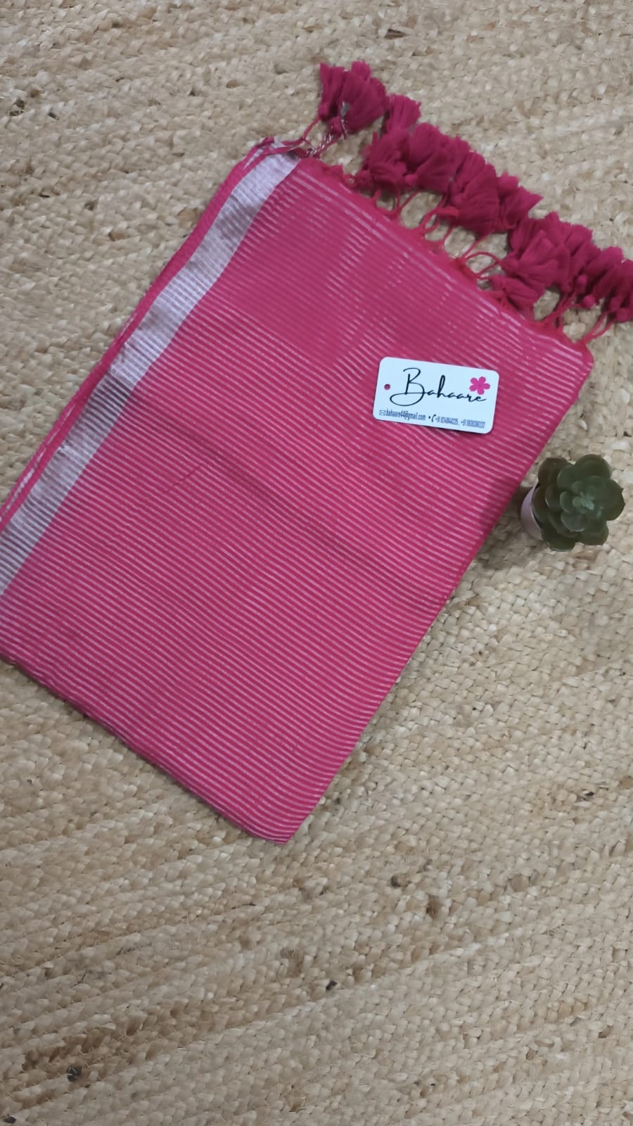 Cotton Galleria | Fuchsia Pink Premium Cotton Saree with Matka Stripe