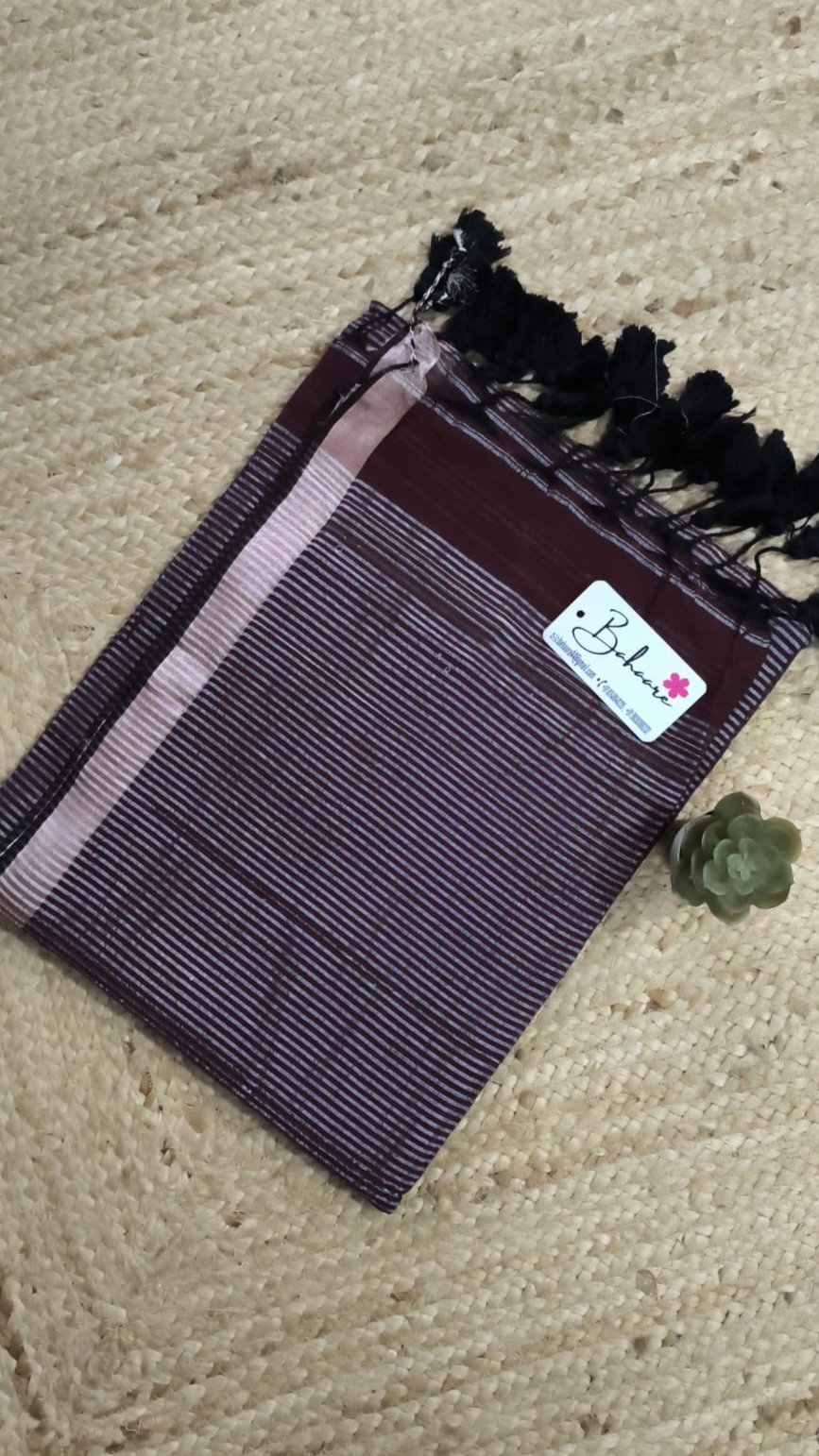 Cotton Galleria | Dark Maroon Premium Cotton Saree with Matka Stripe