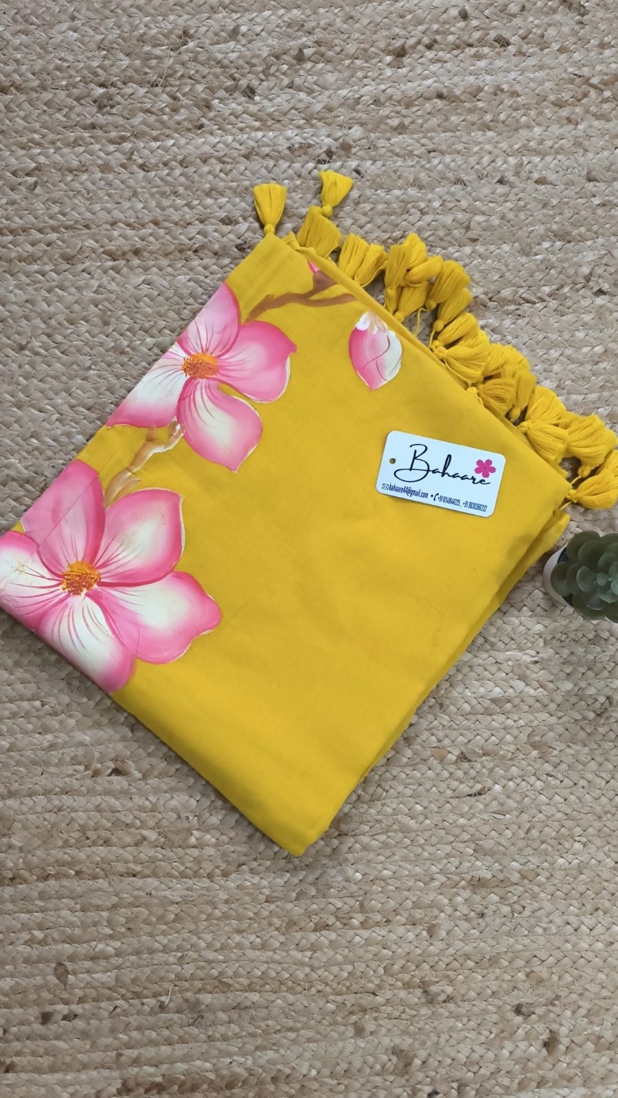 Exotic Sakura | Bright Yellow Mul Mul Cotton Saree