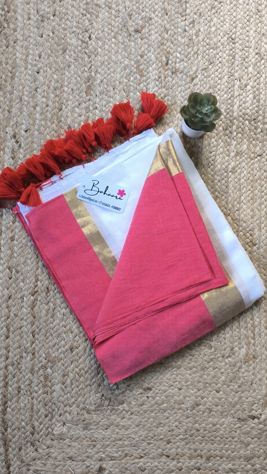 Mohini | White Base Mul Mul Cotton Saree with Broad Red Golden Zari Border