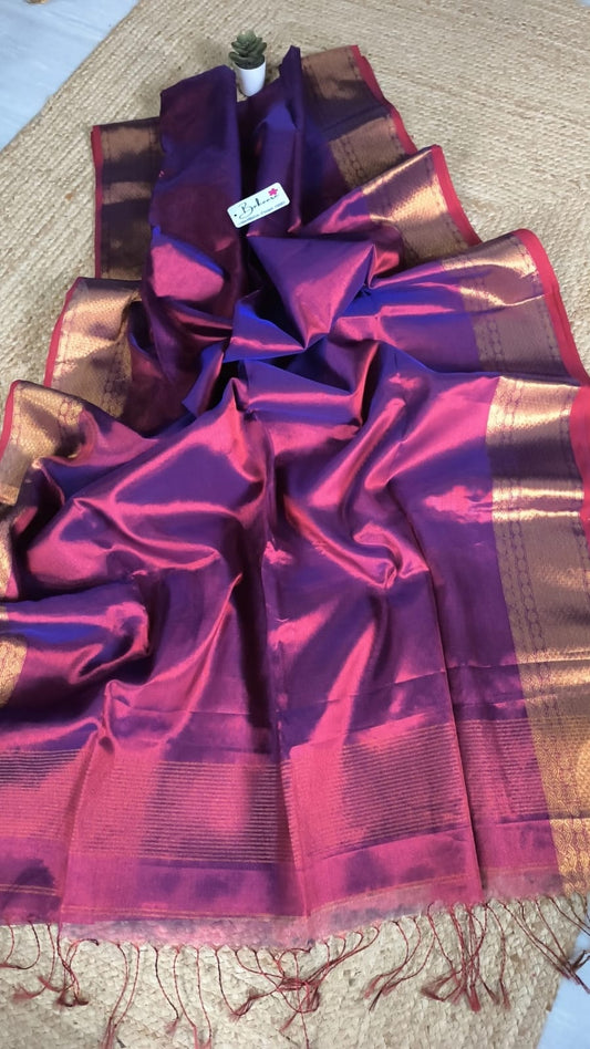 Afreen | Violet Red Kanjivaram Tissue Silk Saree