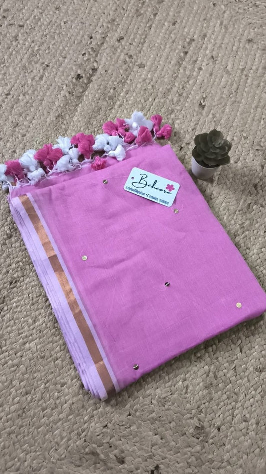 Shimmering Starlight | Pink Mul Mul Cotton Saree