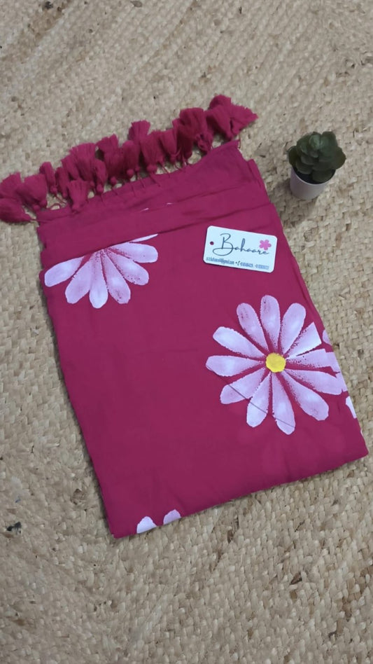 Daisy Dreams | Raspberry Pink Mul Mul Cotton Saree