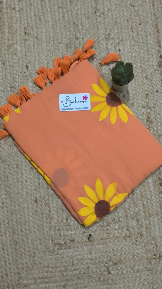 Daisy Dreams | Peach Orange Mul Mul Cotton Saree