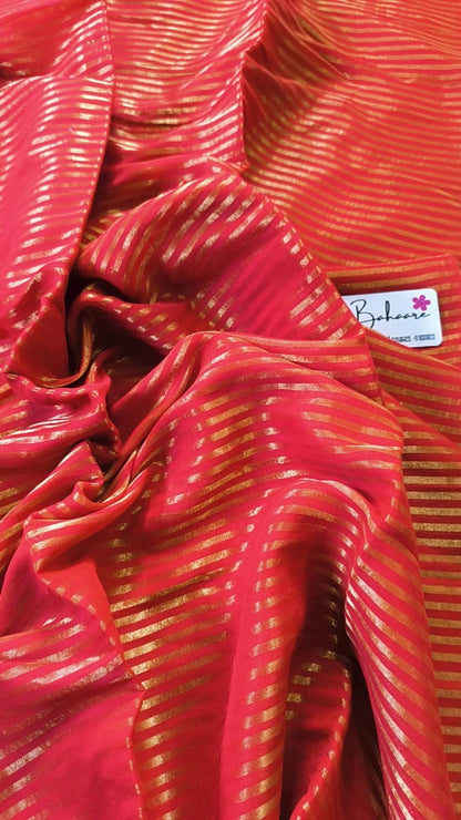 Mohini | Red Mul Mul Cotton Saree with Golden Zari Stripe